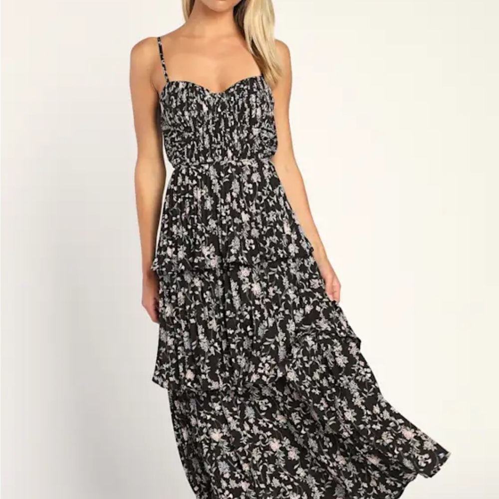 Lulu's Black Floral Midi Dress